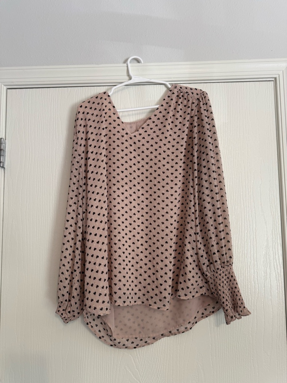 Women's Blush Heart Print V-Neck Blouse